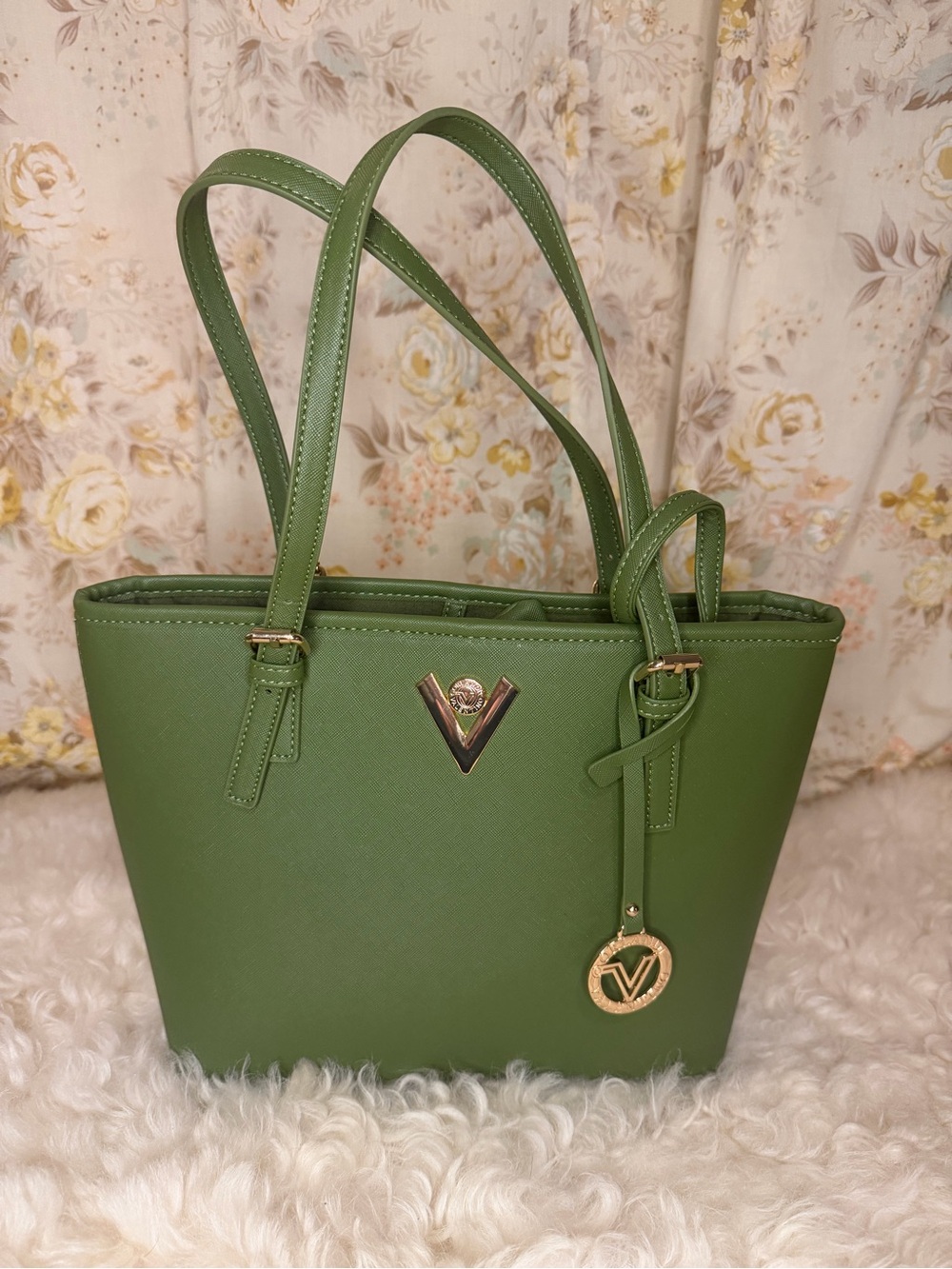 Valentino Orlandi Green Tote with Gold Emblems